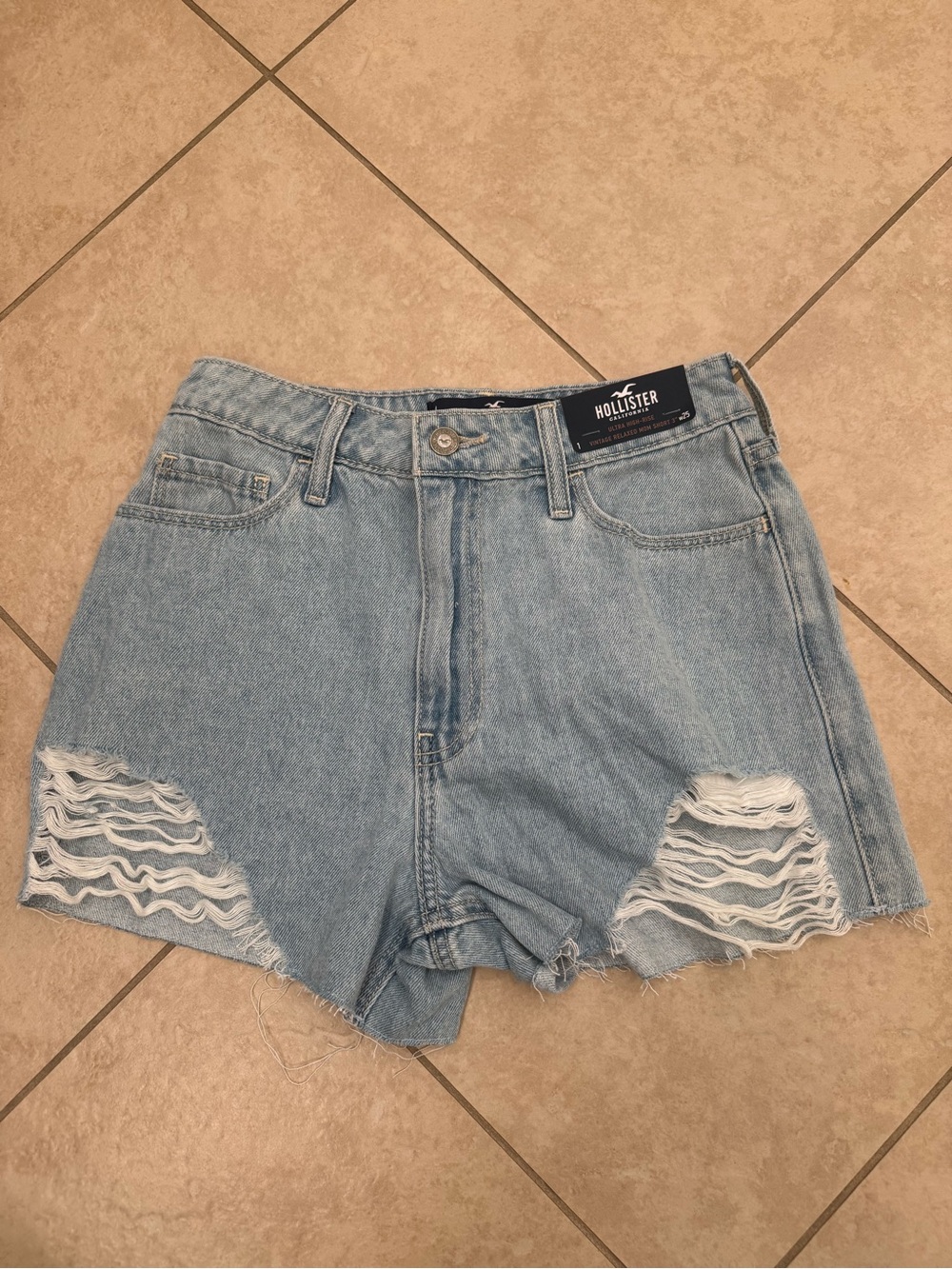 Hollister Women's Light Blue Distressed Denim Shorts